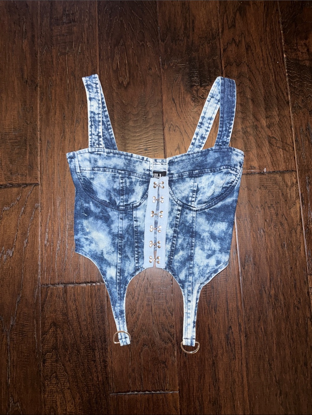 Thrill Jeans Denim Tie-Dye Blue Corset-Style One-Piece Top Small